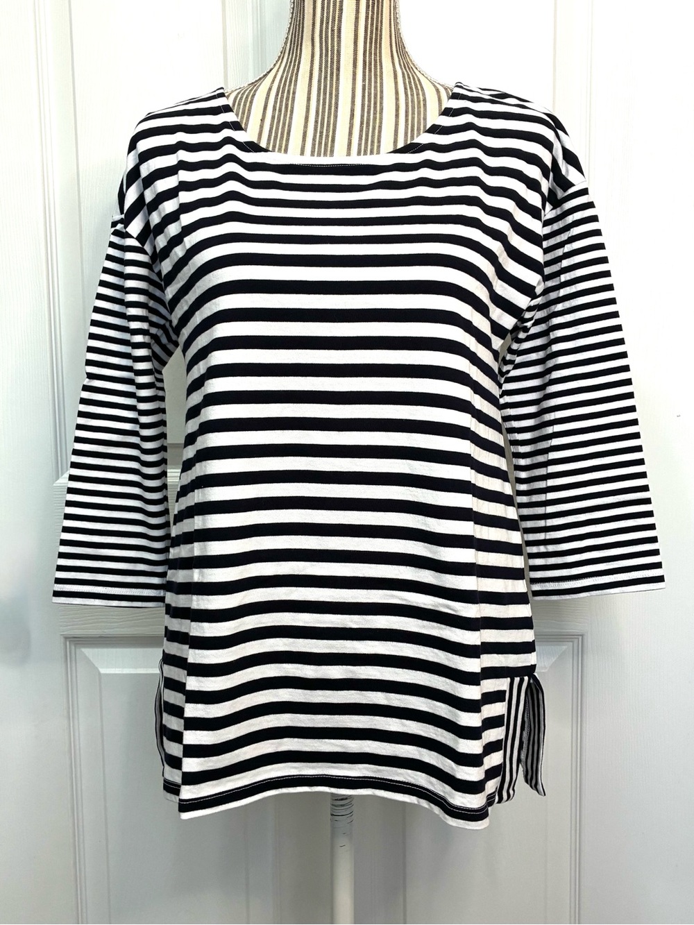Talbots nautical striped top women’s small blue white 3/4 sleeves cruise resort